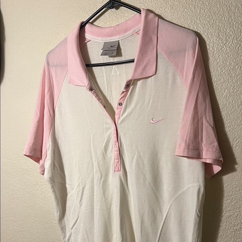 Nike Pink and White Polo Shirt